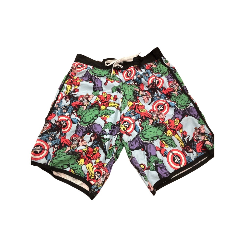 Marvel Comics Avengers Board Shorts Mens Blue All Over Print Swim Trunks 32